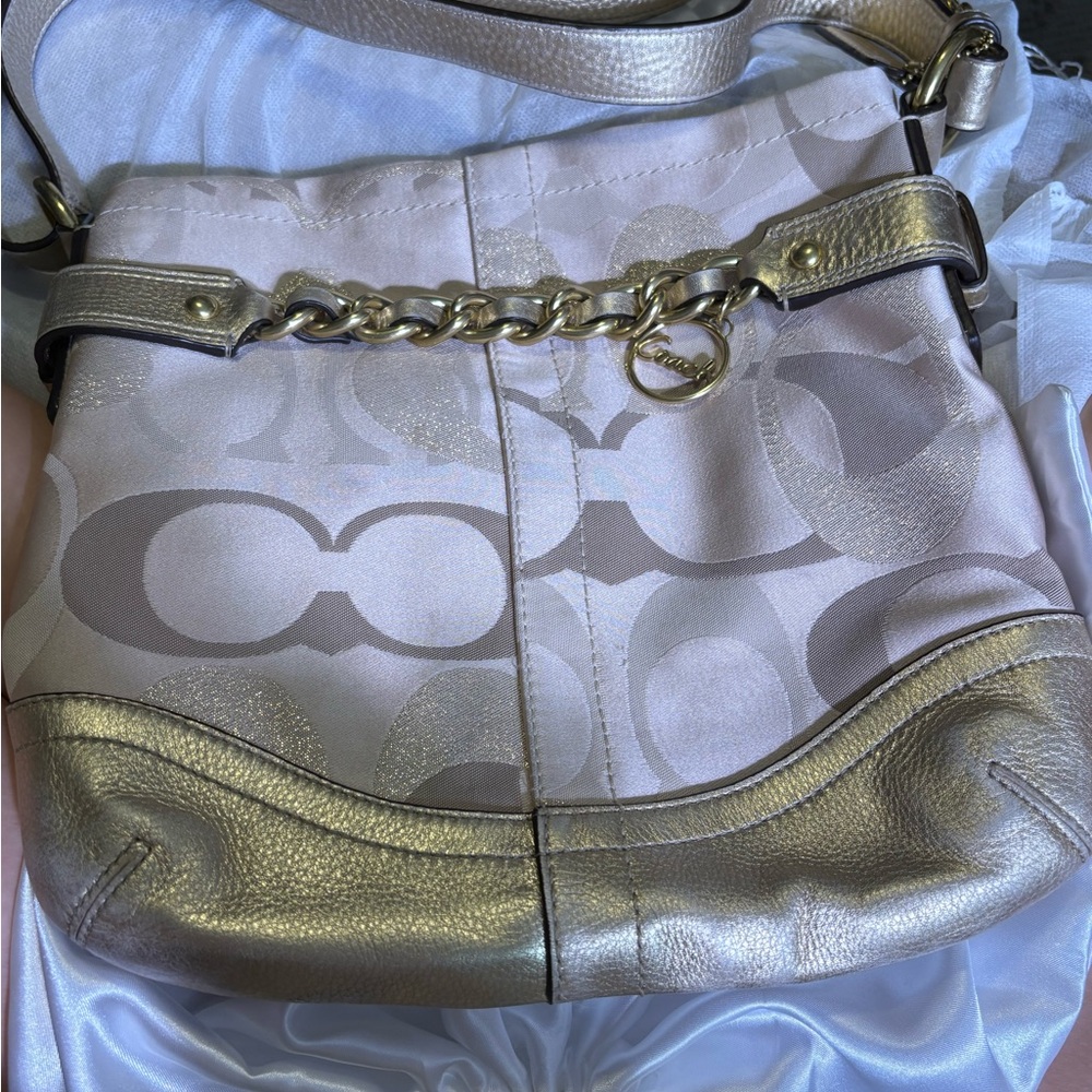 Coach Gold and Cream Signature Shoulder Bag
